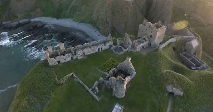 Aerial Sunset View of Dunnottar Castle in Scotland