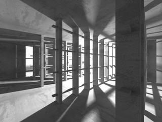 Dark concrete empty room. Modern architecture design