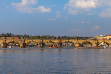 Sunset over Charles Bridge. Prague, Czech Republic.