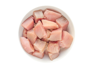 Albacore fish pieces in the bowl