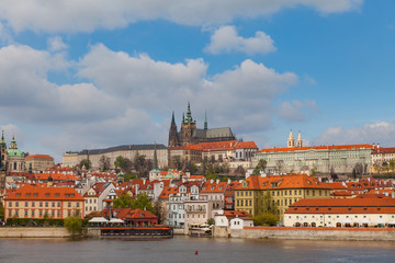 Panoramic view of Prague castle and Vltava river in Prague, Czech Republic