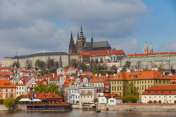 Naklejka na ściany i meble Prague castle and Vltava river in Prague, Czech Republic