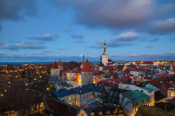 Old castle of Tallinn. Beautiful cityscape at the night with city lights