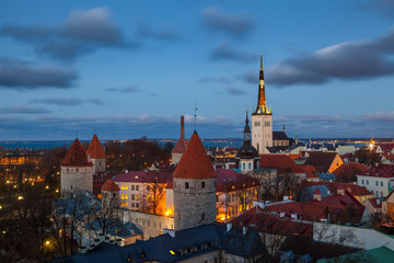 Old castle of Tallinn. Beautiful cityscape at the night with city lights