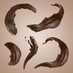 3d render, chocolate splash, wavy jets, liquid clip art collection, isolated design elements
