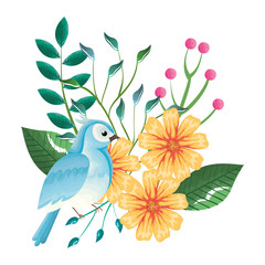 floral decoration and bird vintage style vector illustration design