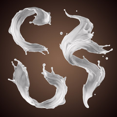 3d rendering, milk splash, drink, white liquid splashing clip art, isolated design elements, wavy...