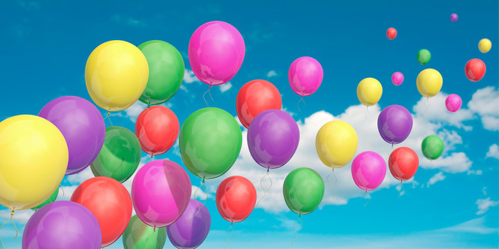 Bunte Luftballons steigen gen Himmel
