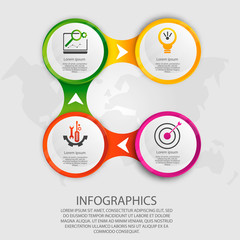 Modern vector illustration 3d. Template circle infographics with four elements. Designed for business, presentations, web design, diagrams with 4 steps, options, parts or processes. Creative concept