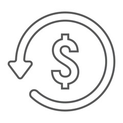 Chargeback thin line icon, e commerce and marketing, return on investment sign vector graphics, a linear pattern on a white background, eps 10.