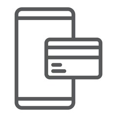 Credit card on smartphone line icon, e commerce and marketing, online payment sign vector graphics, a linear pattern on a white background, eps 10.