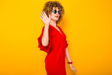 Attractive woman with short curly hair