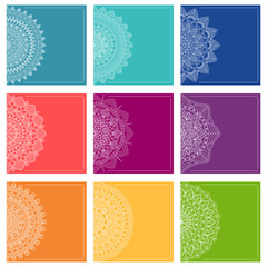 Set of greeting card templates with mandalas, vector illustration