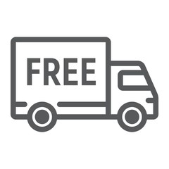 Free delivery line icon, e commerce and marketing, truck service sign vector graphics, a linear pattern on a white background, eps 10.