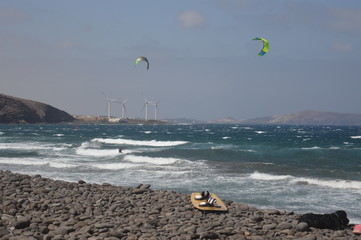 Kite board on stony beach 01
