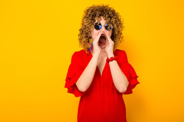 Attractive woman with short curly hair