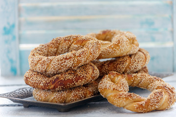Turkish bagels (simit) with sesame seeds.