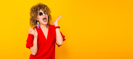 Attractive woman with short curly hair