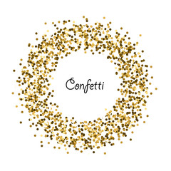 Gold confetti circle frame vector illustration.