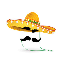 Sombrero Hat vector illustration. Mexican hat on white background. Masquerade or carnival costume headdress.