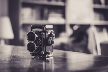Old photo camera in black and white
