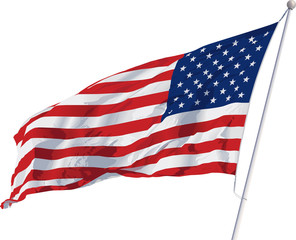 Vector image of an American flag waving in the wind on a flagpole