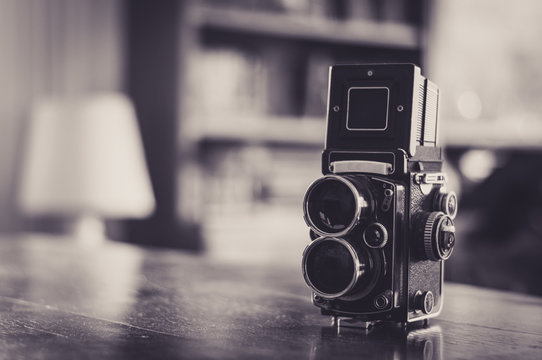 Fototapeta Old photo camera in black and white