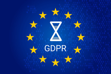 GDPR - General Data Protection Regulation. EU map and flag, sand clock. Vector illustration