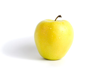 Green-yellow apple isolated on white background. Apple variety Golden.