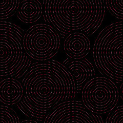 Vector seamless geometric pattern. Colored dots arranged in a circle on a black background.