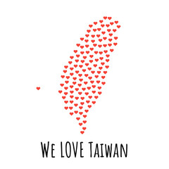 Taiwan Map with red hearts- symbol of love. abstract background with text We Love Taiwan. vector illustration. Print for t-shirt