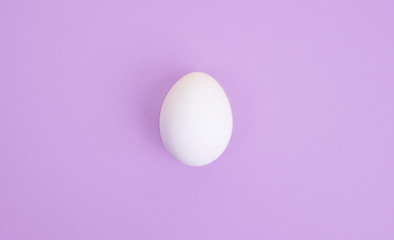 One white egg on pastel lilac background.