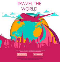 Fototapeta premium Travel to World. Vacation. Trip to World. Tourism. Travel banner. Travelling illustration. Colorful modern flat design. EPS 10.
