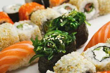 Set of sushi rolls, maki on white background