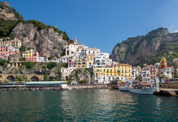 Fototapeta na wymiar Waterfront view of beautiful Amalfi town, Italy.