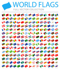 All World Flags - New Additional List of Countries and Territories - Vector Waving Flat Icons