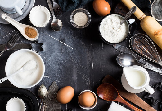 Preparation baking kitchen ingredients for cooking