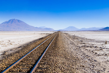 Train tracks on Bolivian salar