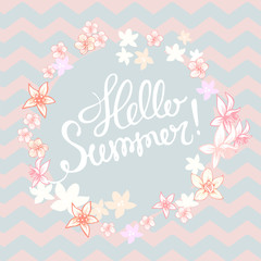 Summer tropical background with exotic palm leaves and plants. Vector floral background.