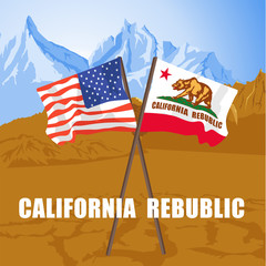 US and California state flags fluttering on death valley