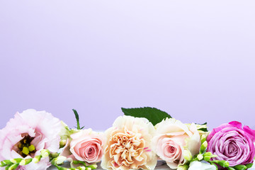 Flowers are on a violet background