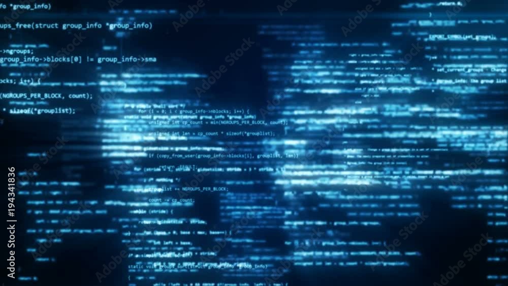 Poster animation of working program code in the technological space