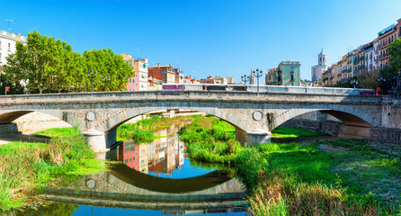Fototapeta premium Bridge Pont de Pedra in Girona, Catalonia Spain