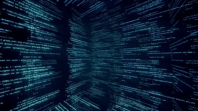 Virtual space with running code in the form of cubes