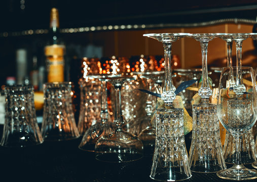 Cocktails glasses in row Bar restaurant Nightclub Event Party