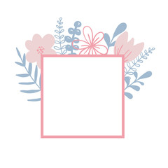 Floral vector frame with plants and leaves. Summer season. For card, print