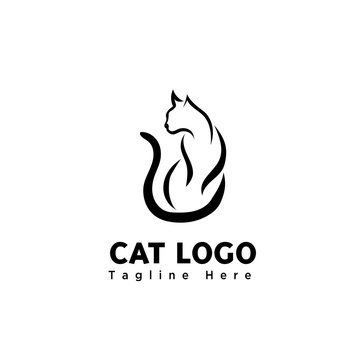 simple brush art sitting cat logo