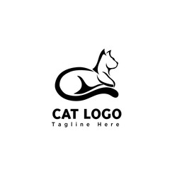 Sitting standby cat brush art logo