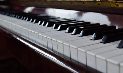 Black and white piano keys. selective focus.