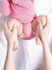 mother doing gymnastics her baby girl infant